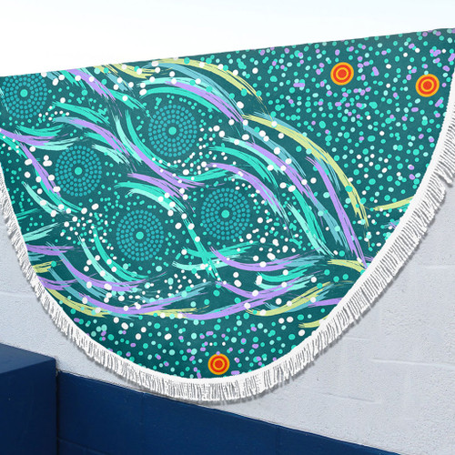 Australia Aboriginal Beach Blanket - Turquoise Dot Dreamtime Beach Blanket Australia Aboriginal Beach Blanket - Turquoise Dot Dreamtime Beach Blanket