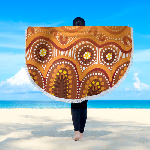 Australia Aboriginal Beach Blanket - Brown Aboriginal Dot Beach Blanket Australia Aboriginal Beach Blanket - Brown Aboriginal Dot Beach Blanket