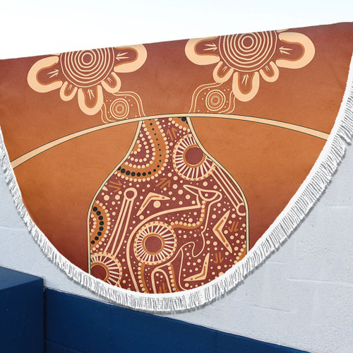 Australia Aboriginal Beach Blanket - Brown Kangaroo In Aboriginal Dot Art Beach Blanket Australia Aboriginal Beach Blanket - Brown Kangaroo In Aboriginal Dot Art Beach Blanket