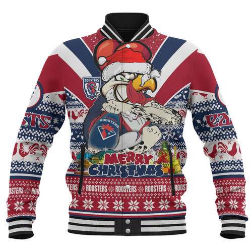 Sydney Roosters Christmas Custom Baseball Jacket - Easts Rooster Santa Aussie Big Things Baseball Jacket