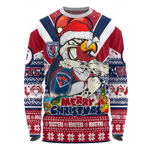 Sydney Roosters Christmas Custom Long Sleeve T-Shirt - Easts Rooster Santa Aussie Big Things Long Sleeve T-Shirt