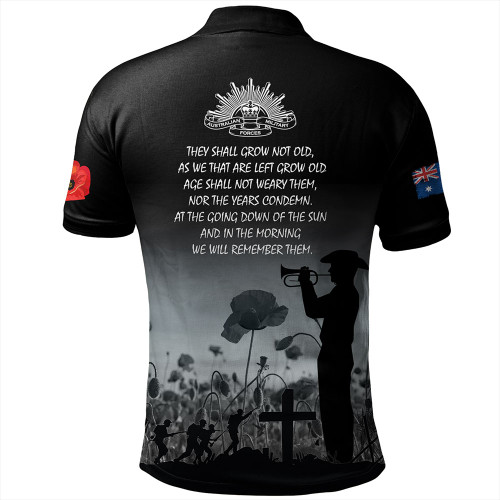 Australia Anzac Day Polo Shirt - Lest We Forget Black Polo Shirt Australia Anzac Day Polo Shirt - Lest We Forget Black Polo Shirt