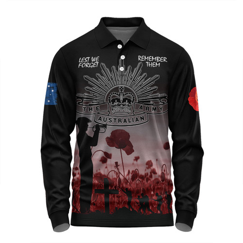 Australia Anzac Day Long Sleeve Polo Shirt - Lest We Forget Red Long Sleeve Polo Shirt