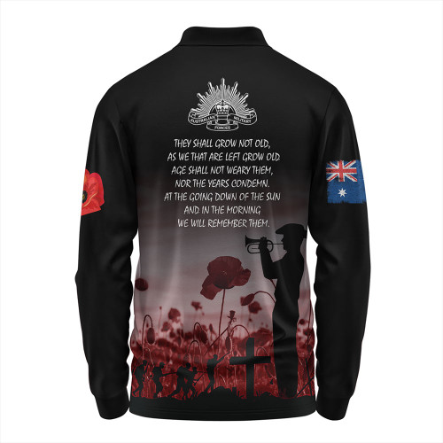 Australia Anzac Day Long Sleeve Polo Shirt - Lest We Forget Red Long Sleeve Polo Shirt Australia Anzac Day Long Sleeve Polo Shirt - Lest We Forget Red Long Sleeve Polo Shirt