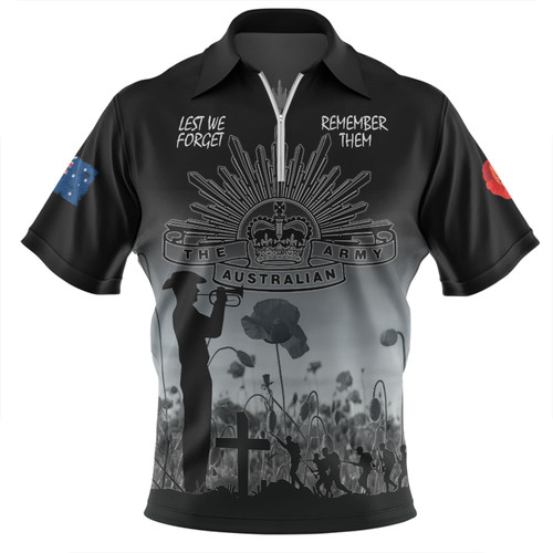 Australia Anzac Day Zip Polo Shirt - Lest We Forget Black Zip Polo Shirt