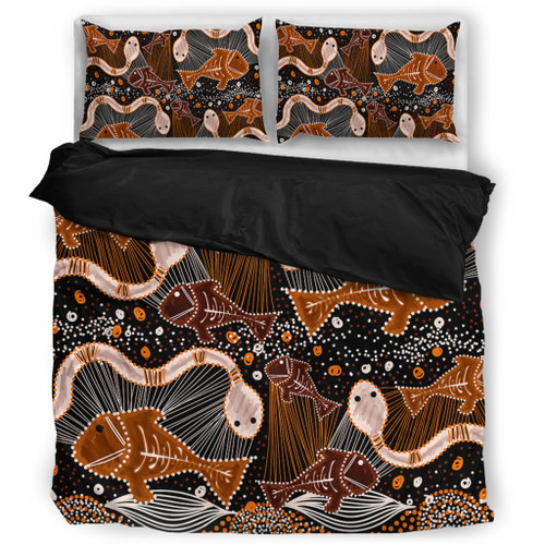 Australia Aboriginal Bedding Set - Underwater Painting In Aboriginal Style Bedding Set