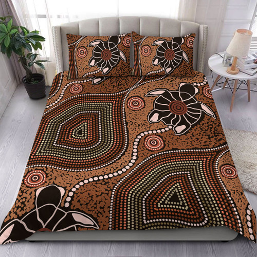 Australia Aboriginal Bedding Set - Aboriginal Turtle Art Background Bedding Set