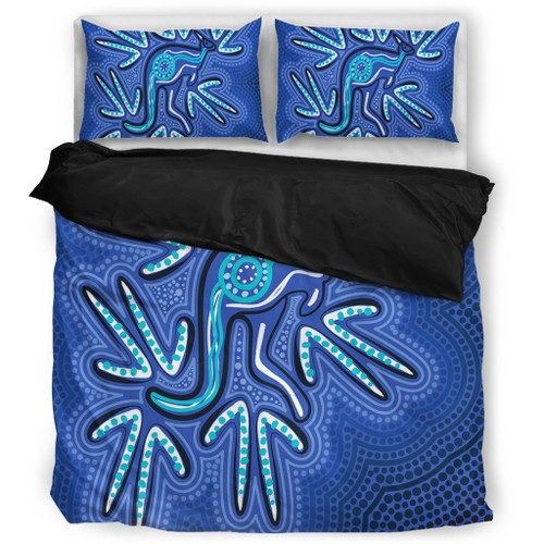 Australia Aboriginal Bedding Set - Blue Aboriginal Style Of Dot Kangaroo Artwork  Bedding Set Australia Aboriginal Bedding Set - Blue Aboriginal Style Of Dot Kangaroo Artwork  Bedding Set