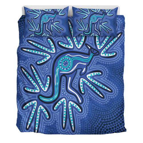 Australia Aboriginal Bedding Set - Blue Aboriginal Style Of Dot Kangaroo Artwork  Bedding Set Australia Aboriginal Bedding Set - Blue Aboriginal Style Of Dot Kangaroo Artwork  Bedding Set