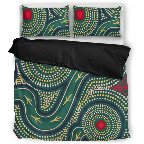 Australia Aboriginal Bedding Set - Green Aboriginal Dot Art Style Vector Painting Bedding Set Australia Aboriginal Bedding Set - Green Aboriginal Dot Art Style Vector Painting Bedding Set