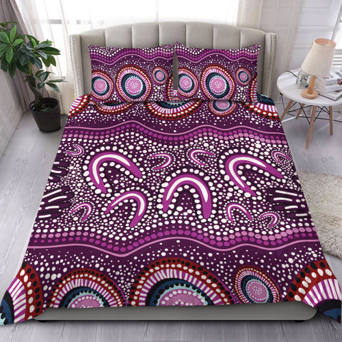 Australia Aboriginal Bedding Set - Purple Aboriginal Dot Art Style Painting Bedding Set