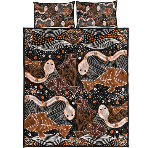 Australia Aboriginal Quilt Bed Set - Underwater Painting In Aboriginal Style Quilt Bed Set Australia Aboriginal Quilt Bed Set - Underwater Painting In Aboriginal Style Quilt Bed Set