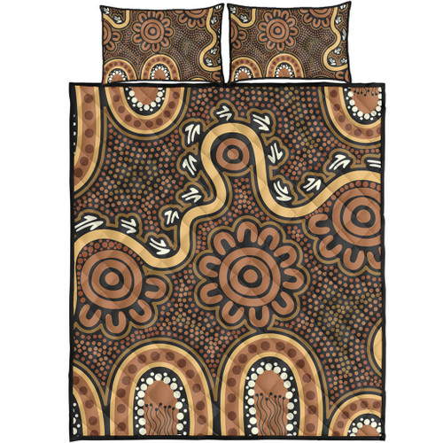 Australia Aboriginal Quilt Bed Set - Aboriginal Style Of Dot Art  Quilt Bed Set Australia Aboriginal Quilt Bed Set - Aboriginal Style Of Dot Art  Quilt Bed Set