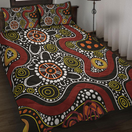 Australia Aboriginal Quilt Bed Set - Illustration Based On Aboriginal Style Of Artwork Quilt Bed Set