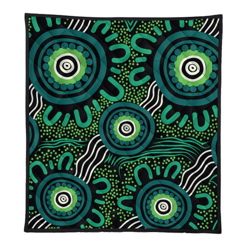 Australia Aboriginal Quilt - Green Aboriginal Dot Art Background Quilt Australia Aboriginal Quilt - Green Aboriginal Dot Art Background Quilt