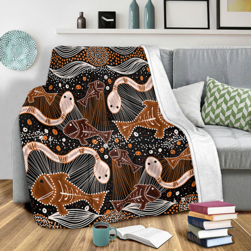 Australia Aboriginal Blanket - Underwater Painting In Aboriginal Style Blanket Australia Aboriginal Blanket - Underwater Painting In Aboriginal Style Blanket