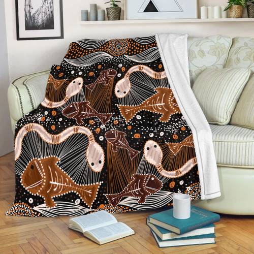 Australia Aboriginal Blanket - Underwater Painting In Aboriginal Style Blanket Australia Aboriginal Blanket - Underwater Painting In Aboriginal Style Blanket