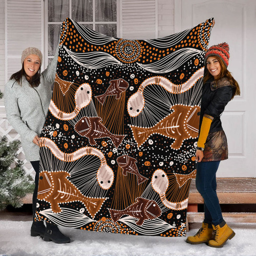 Australia Aboriginal Blanket - Underwater Painting In Aboriginal Style Blanket Australia Aboriginal Blanket - Underwater Painting In Aboriginal Style Blanket