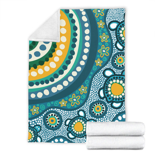 Australia Aboriginal Blanket - Turquoise Aboriginal Dot Art With Turtle  Blanket Australia Aboriginal Blanket - Turquoise Aboriginal Dot Art With Turtle  Blanket