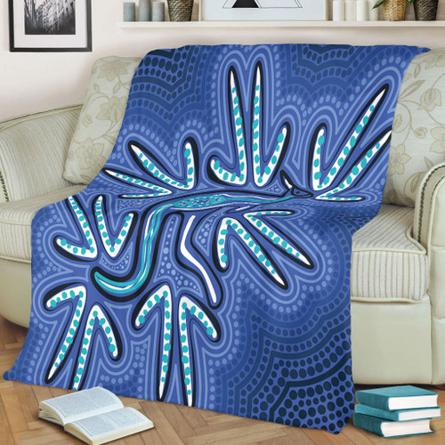 Australia Aboriginal Blanket - Blue Aboriginal Style Of Dot Kangaroo Artwork  Blanket