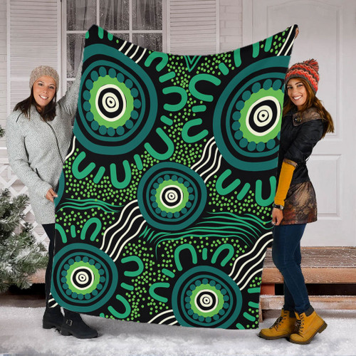 Australia Aboriginal Blanket - Green Aboriginal Dot Art Background Blanket Australia Aboriginal Blanket - Green Aboriginal Dot Art Background Blanket
