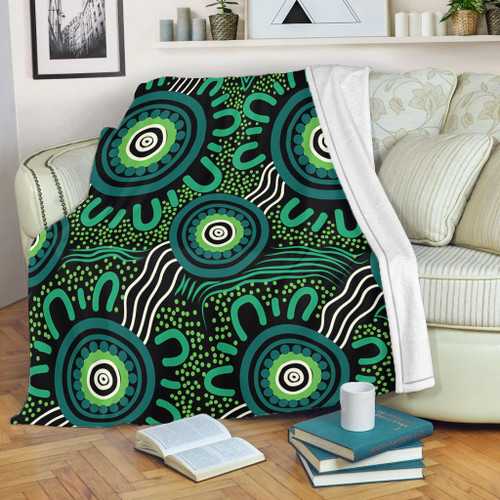 Australia Aboriginal Blanket - Green Aboriginal Dot Art Background Blanket Australia Aboriginal Blanket - Green Aboriginal Dot Art Background Blanket