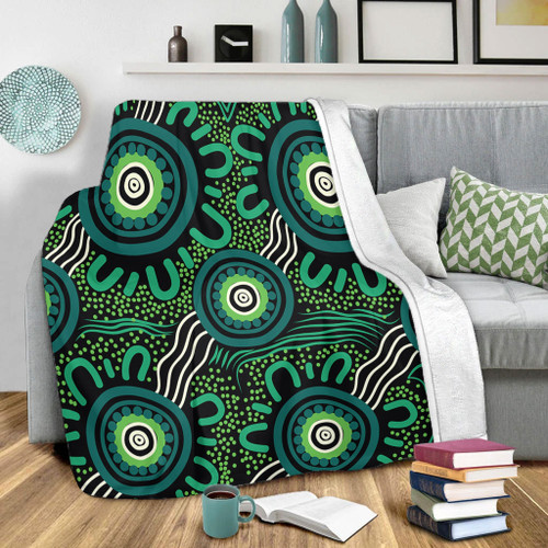 Australia Aboriginal Blanket - Green Aboriginal Dot Art Background Blanket Australia Aboriginal Blanket - Green Aboriginal Dot Art Background Blanket
