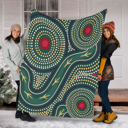 Australia Aboriginal Blanket - Green Aboriginal Dot Art Style Vector Painting Blanket