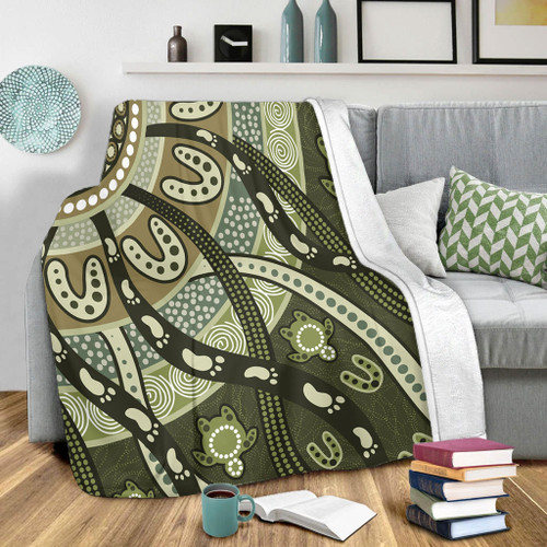Australia Aboriginal Blanket - Green Turtle Aboriginal Painting Blanket