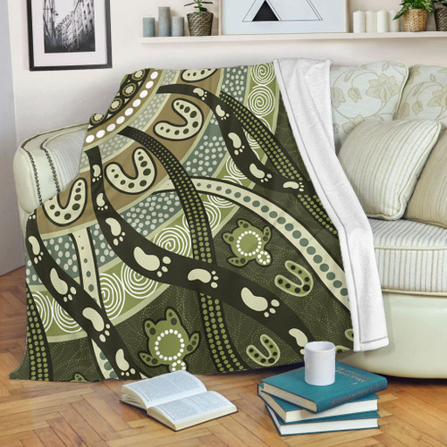 Australia Aboriginal Blanket - Green Turtle Aboriginal Painting Blanket