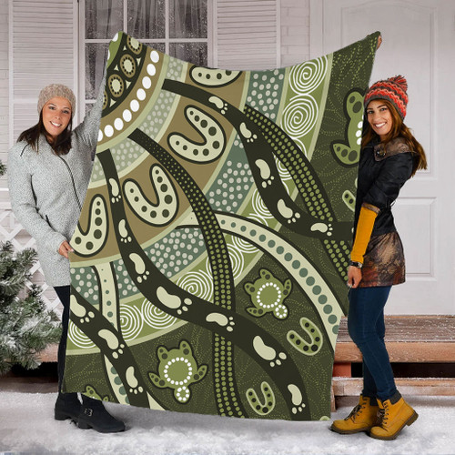 Australia Aboriginal Blanket - Green Turtle Aboriginal Painting Blanket