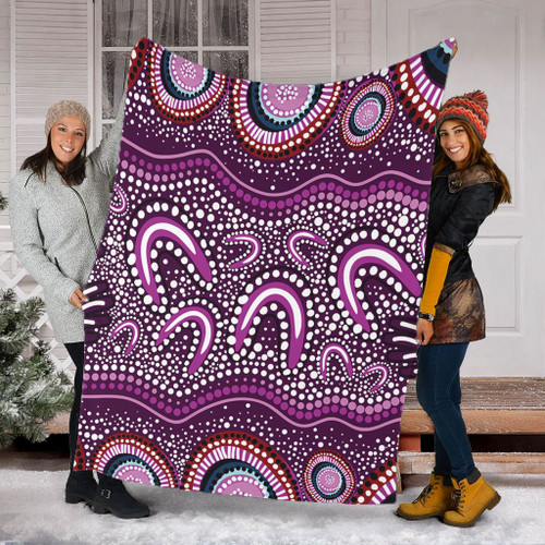 Australia Aboriginal Blanket - Purple Aboriginal Dot Art Style Painting Blanket