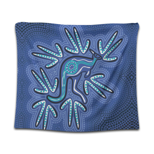 Australia Aboriginal Tapestry - Blue Aboriginal Style Of Dot Kangaroo Artwork  Tapestry Australia Aboriginal Tapestry - Blue Aboriginal Style Of Dot Kangaroo Artwork  Tapestry