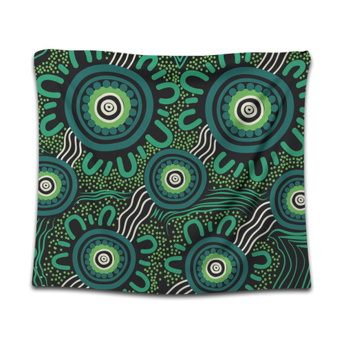 Australia Aboriginal Tapestry - Green Aboriginal Dot Art Background Tapestry Australia Aboriginal Tapestry - Green Aboriginal Dot Art Background Tapestry