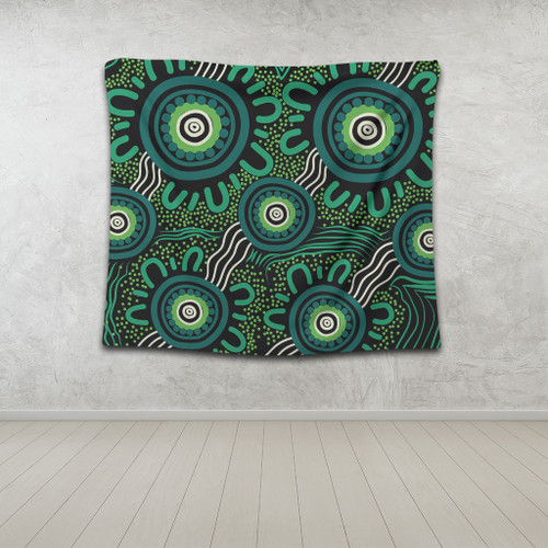 Australia Aboriginal Tapestry - Green Aboriginal Dot Art Background Tapestry Australia Aboriginal Tapestry - Green Aboriginal Dot Art Background Tapestry