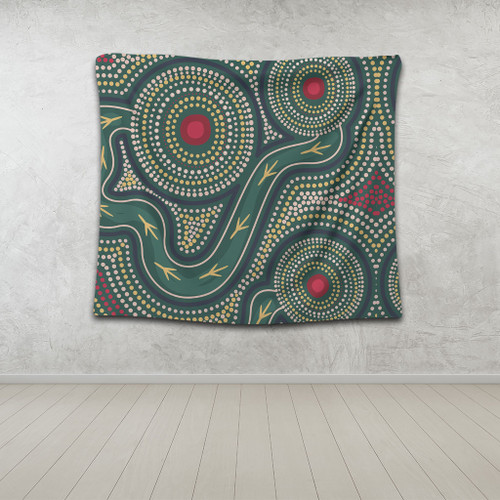 Australia Aboriginal Tapestry - Green Aboriginal Dot Art Style Vector Painting Tapestry Australia Aboriginal Tapestry - Green Aboriginal Dot Art Style Vector Painting Tapestry