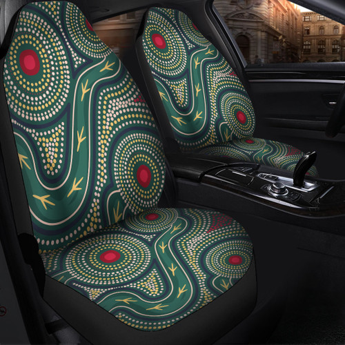 Australia Aboriginal Car Seat Cover - Green Aboriginal Dot Art Style Vector Painting Car Seat Cover