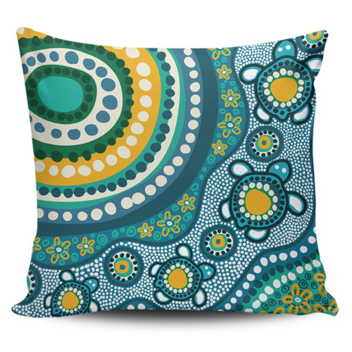 Australia Aboriginal Pillow Cases - Turquoise Aboriginal Dot Art With Turtle  Pillow Cases Australia Aboriginal Pillow Cases - Turquoise Aboriginal Dot Art With Turtle  Pillow Cases