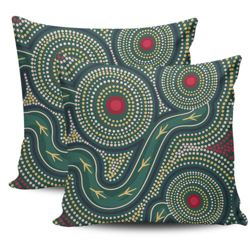 Australia Aboriginal Pillow Cases - Green Aboriginal Dot Art Style Vector Painting Pillow Cases