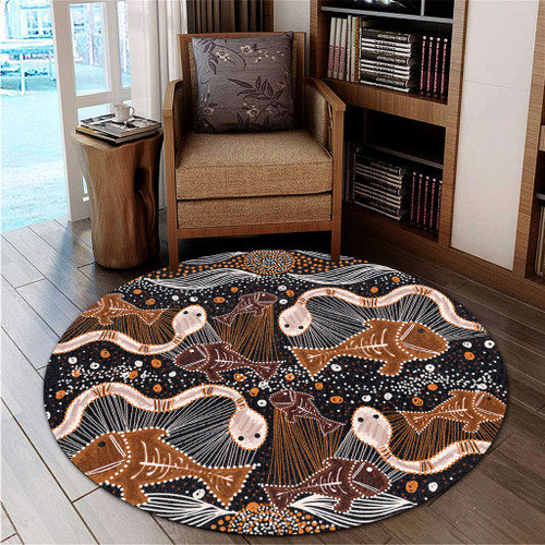 Australia Aboriginal Round Rug - Underwater Painting In Aboriginal Style Round Rug