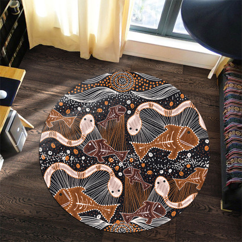 Australia Aboriginal Round Rug - Underwater Painting In Aboriginal Style Round Rug