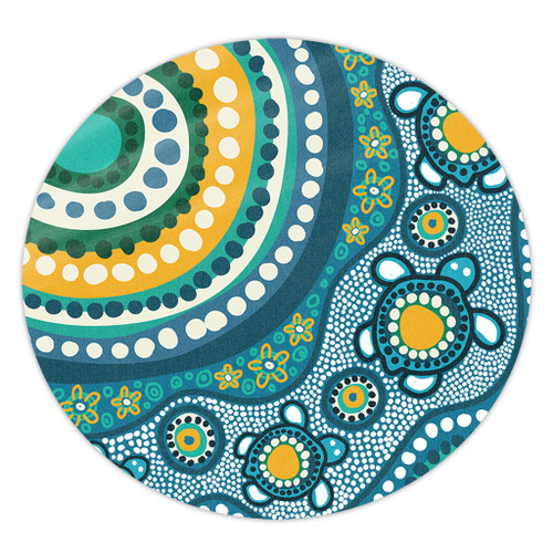 Australia Aboriginal Round Rug - Turquoise Aboriginal Dot Art With Turtle  Round Rug Australia Aboriginal Round Rug - Turquoise Aboriginal Dot Art With Turtle  Round Rug