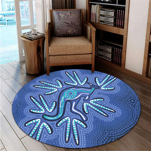 Australia Aboriginal Round Rug - Blue Aboriginal Style Of Dot Kangaroo Artwork  Round Rug Australia Aboriginal Round Rug - Blue Aboriginal Style Of Dot Kangaroo Artwork  Round Rug