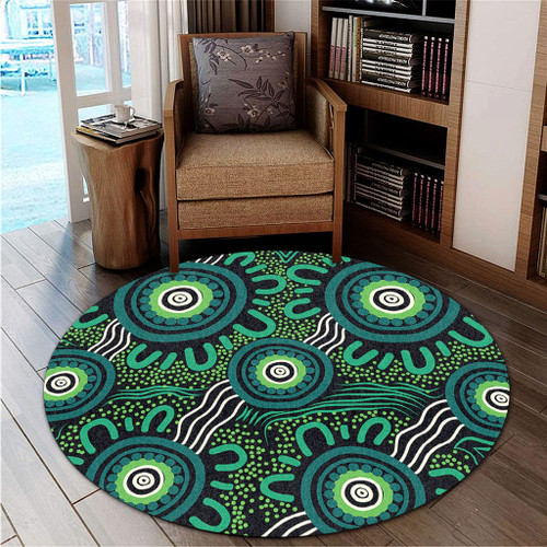 Australia Aboriginal Round Rug - Green Aboriginal Dot Art Background Round Rug Australia Aboriginal Round Rug - Green Aboriginal Dot Art Background Round Rug