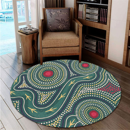 Australia Aboriginal Round Rug - Green Aboriginal Dot Art Style Vector Painting Round Rug Australia Aboriginal Round Rug - Green Aboriginal Dot Art Style Vector Painting Round Rug