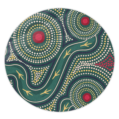 Australia Aboriginal Round Rug - Green Aboriginal Dot Art Style Vector Painting Round Rug Australia Aboriginal Round Rug - Green Aboriginal Dot Art Style Vector Painting Round Rug