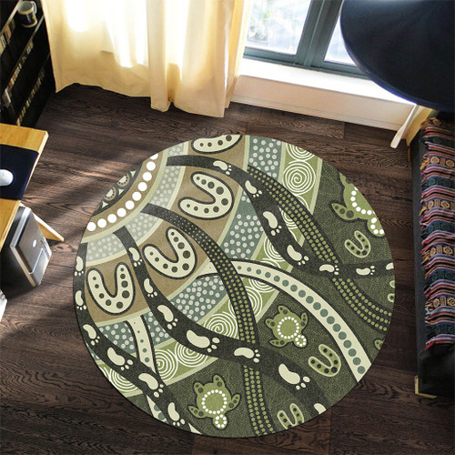 Australia Aboriginal Round Rug - Green Turtle Aboriginal Painting Round Rug