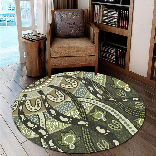 Australia Aboriginal Round Rug - Green Turtle Aboriginal Painting Round Rug
