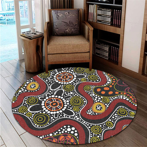 Australia Aboriginal Round Rug - Illustration Based On Aboriginal Style Of Artwork Round Rug