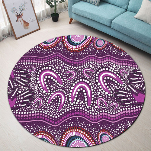 Australia Aboriginal Round Rug - Purple Aboriginal Dot Art Style Painting Round Rug